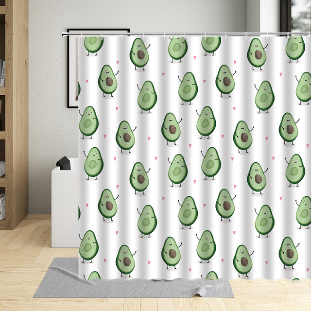 Zasłona prysznicowa z kreskówkowymi owocami: banan, arbuz, awokado - wodoodporna tkanina poliestrowa z haczykami - Wianko - 8