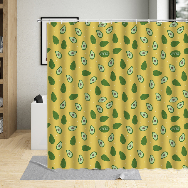 Zasłona prysznicowa z kreskówkowymi owocami: banan, arbuz, awokado - wodoodporna tkanina poliestrowa z haczykami - Wianko - 7