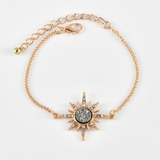 Złoty zestaw bransoletek księżycowych i słońca z kamykami Rhinestone dla kobiet w ręcznym wykonaniu - moda biżuteryjna 2021 - Wianko - 8