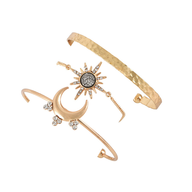Złoty zestaw bransoletek księżycowych i słońca z kamykami Rhinestone dla kobiet w ręcznym wykonaniu - moda biżuteryjna 2021 - Wianko - 9