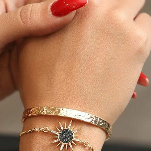 Złoty zestaw bransoletek księżycowych i słońca z kamykami Rhinestone dla kobiet w ręcznym wykonaniu - moda biżuteryjna 2021 - Wianko - 5