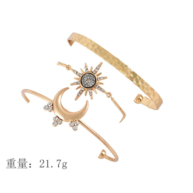 Złoty zestaw bransoletek księżycowych i słońca z kamykami Rhinestone dla kobiet w ręcznym wykonaniu - moda biżuteryjna 2021 - Wianko - 2