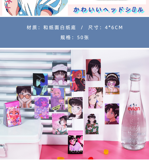 50 sztuk naklejek Anime Kawaii z ładną dziewczyną do scrapbookingu i dekoracji - DIY, biuro, telefon - Wianko - 3