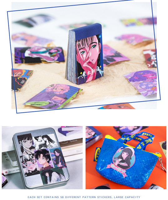 50 sztuk naklejek Anime Kawaii z ładną dziewczyną do scrapbookingu i dekoracji - DIY, biuro, telefon - Wianko - 17