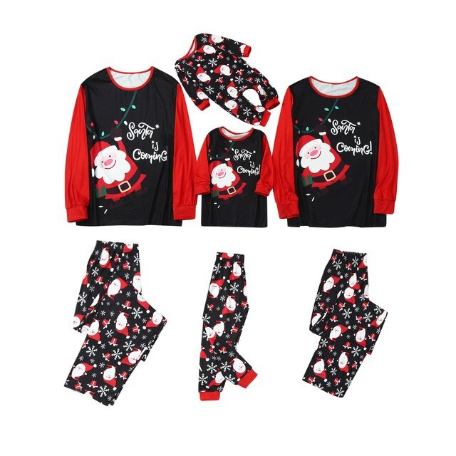Stroje rodzinne Boże Narodzenie - zestaw piżam Santa Claus z długimi rękawami i spodniami Navidad - Wianko - 5