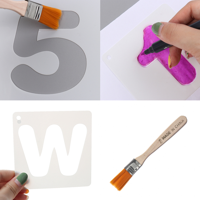 Zestaw 38 sztuk do wielokrotnego użytku: literowy numer szablon + pędzle + album + warstwowe szablony DIY malarstwo ręczne - Wianko - 3