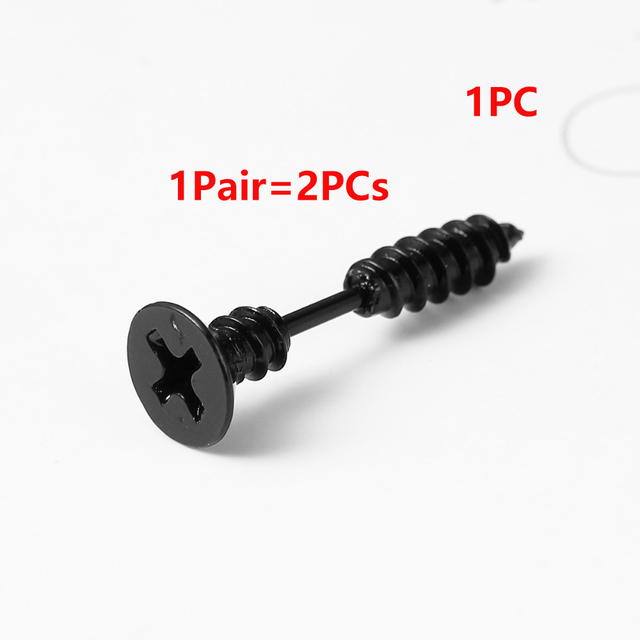 Kolczyki śruba z czarno-srebrnymi, unikalnymi modyfikacjami, 24x8mm, 1 sztuka - Wianko - 1