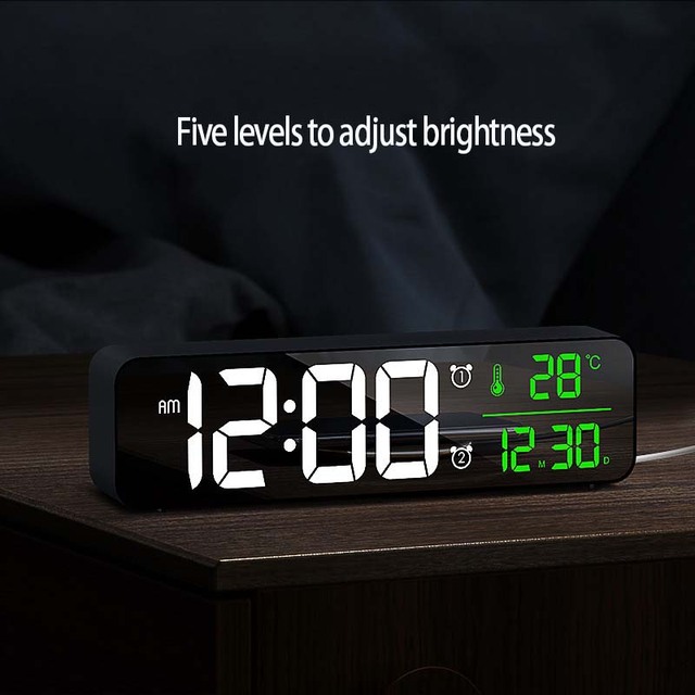 LED budzik z lustrzanym wyświetlaczem, temperaturą i datą - Wianko - 5