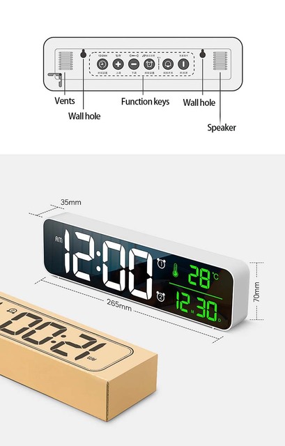 LED budzik z lustrzanym wyświetlaczem, temperaturą i datą - Wianko - 11