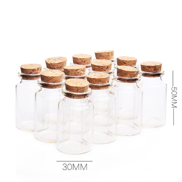 Małe szklane butelki z przezroczystym korkiem, 30x5 mm, pojemność 20ml - Wianko - 5