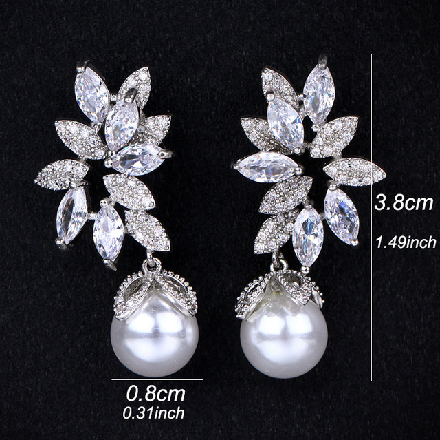 Kolczyki wiszące HUAMI Big Pearl Drop - luksusowe biżuteria koreańska z białymi cyrkoniami i kryształowymi liśćmi dla kobiet ślubnych - Wianko - 17
