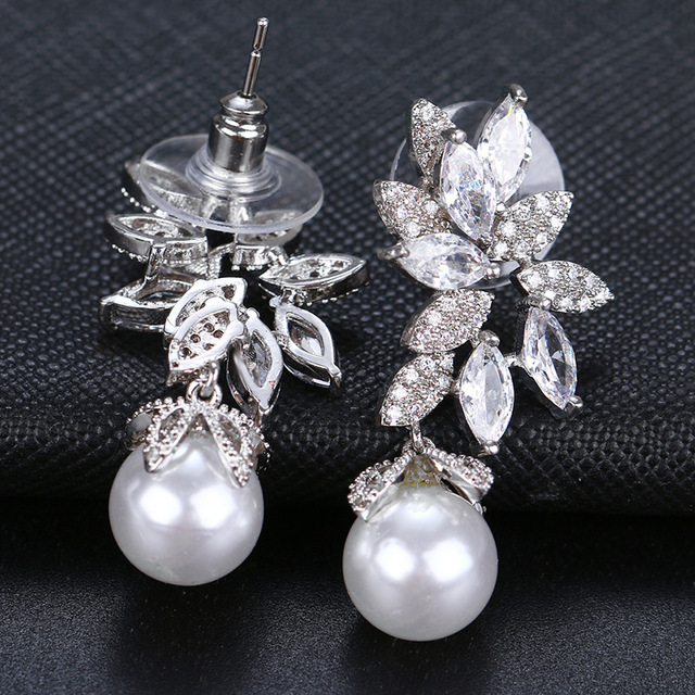 Kolczyki wiszące HUAMI Big Pearl Drop - luksusowe biżuteria koreańska z białymi cyrkoniami i kryształowymi liśćmi dla kobiet ślubnych - Wianko - 21