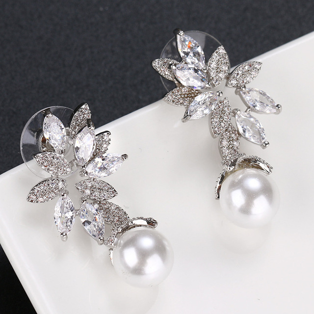 Kolczyki wiszące HUAMI Big Pearl Drop - luksusowe biżuteria koreańska z białymi cyrkoniami i kryształowymi liśćmi dla kobiet ślubnych - Wianko - 20