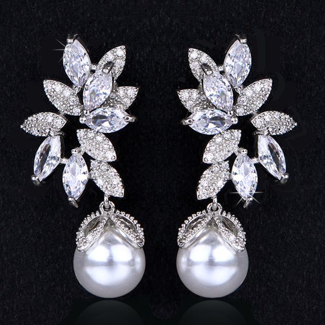 Kolczyki wiszące HUAMI Big Pearl Drop - luksusowe biżuteria koreańska z białymi cyrkoniami i kryształowymi liśćmi dla kobiet ślubnych - Wianko - 16