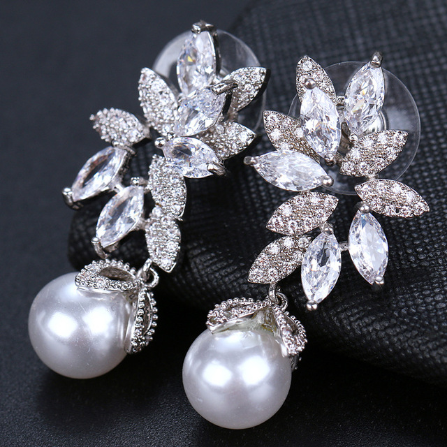 Kolczyki wiszące HUAMI Big Pearl Drop - luksusowe biżuteria koreańska z białymi cyrkoniami i kryształowymi liśćmi dla kobiet ślubnych - Wianko - 18