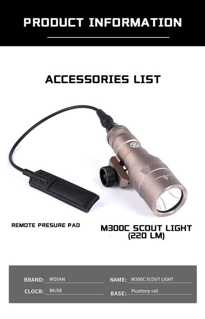 Tactical LED Scout Light for 20mm Picatinny Rail - WADSN M600C M600U M300C M300A M600B Mini Hunting Weapon Light - Wianko - 2