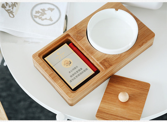Kreatywne drewniane pudełko do przechowywania z ceramiczną popielniczką - stylowy i ekologiczny dodatek do nowoczesnego wystroju stołu - Wianko - 8
