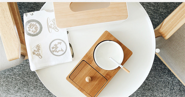 Kreatywne drewniane pudełko do przechowywania z ceramiczną popielniczką - stylowy i ekologiczny dodatek do nowoczesnego wystroju stołu - Wianko - 2