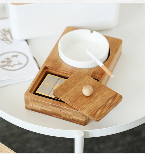 Kreatywne drewniane pudełko do przechowywania z ceramiczną popielniczką - stylowy i ekologiczny dodatek do nowoczesnego wystroju stołu - Wianko - 6