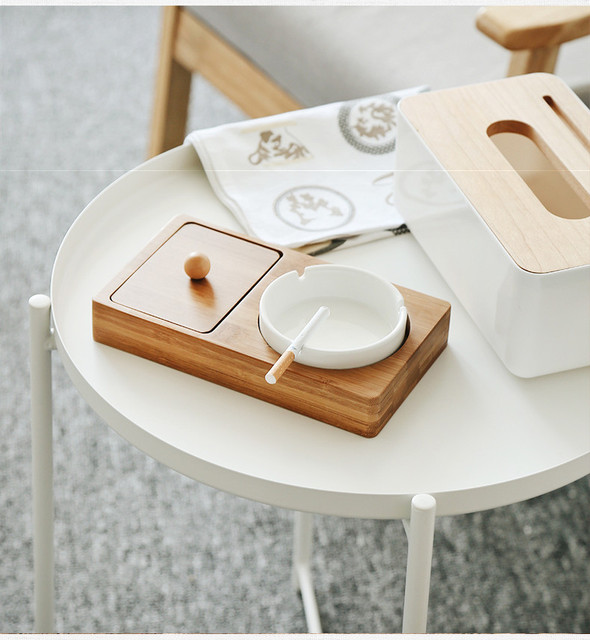 Kreatywne drewniane pudełko do przechowywania z ceramiczną popielniczką - stylowy i ekologiczny dodatek do nowoczesnego wystroju stołu - Wianko - 4