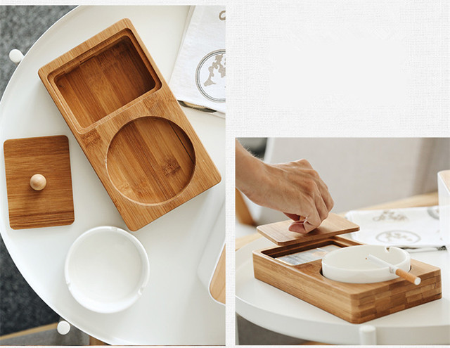 Kreatywne drewniane pudełko do przechowywania z ceramiczną popielniczką - stylowy i ekologiczny dodatek do nowoczesnego wystroju stołu - Wianko - 5
