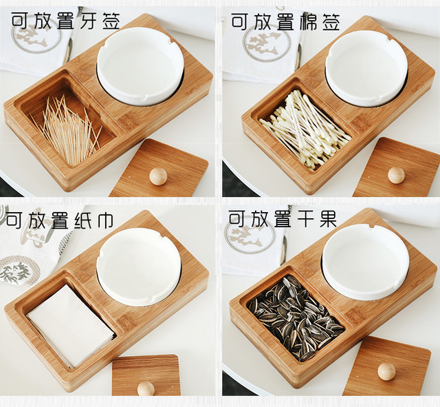 Kreatywne drewniane pudełko do przechowywania z ceramiczną popielniczką - stylowy i ekologiczny dodatek do nowoczesnego wystroju stołu - Wianko - 9