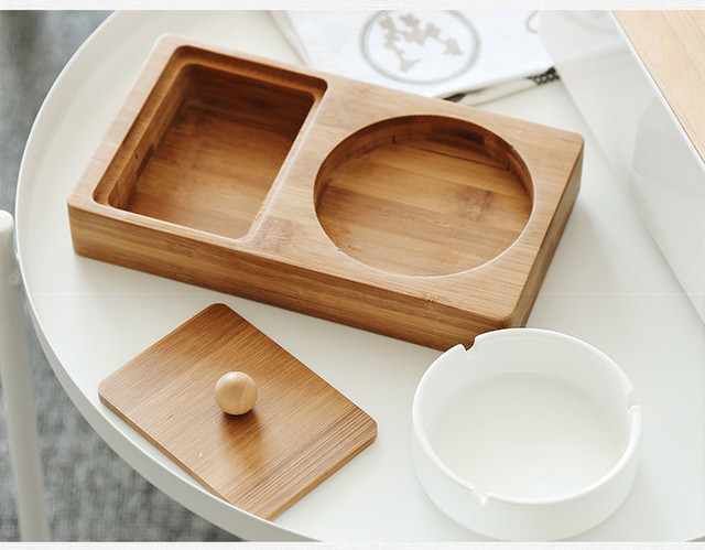 Kreatywne drewniane pudełko do przechowywania z ceramiczną popielniczką - stylowy i ekologiczny dodatek do nowoczesnego wystroju stołu - Wianko - 7