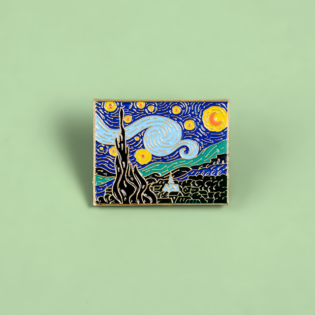 Broszka Vincent Van Gogh - Słynny obraz Szpilki nocne gwiaździste niebo - Artystyczny dodatek w formie plecaka - Wianko - 12