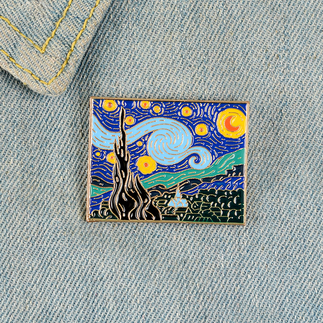 Broszka Vincent Van Gogh - Słynny obraz Szpilki nocne gwiaździste niebo - Artystyczny dodatek w formie plecaka - Wianko - 15