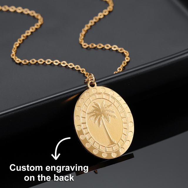 Personalizowany naszyjnik z grawerem - złoty stalowy wisiorek palma z pierwszą literą imienia, w kształcie liścia klonu - prezent dla kobiet i mężczyzn - Wianko - 2