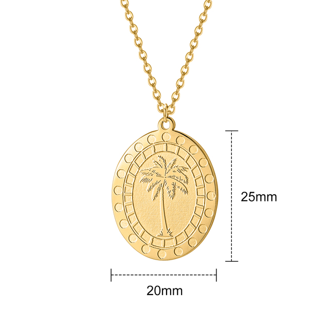Personalizowany naszyjnik z grawerem - złoty stalowy wisiorek palma z pierwszą literą imienia, w kształcie liścia klonu - prezent dla kobiet i mężczyzn - Wianko - 1