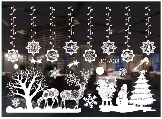 Dekoracyjne naklejki na okna ze świętym Mikołajem i łosiem Navidad - ozdoby ścienne na Nowy Rok - Wianko - 9