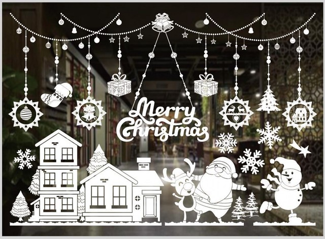 Dekoracyjne naklejki na okna ze świętym Mikołajem i łosiem Navidad - ozdoby ścienne na Nowy Rok - Wianko - 12