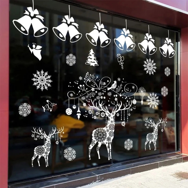 Dekoracyjne naklejki na okna ze świętym Mikołajem i łosiem Navidad - ozdoby ścienne na Nowy Rok - Wianko - 3