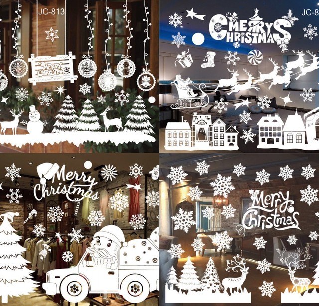 Dekoracyjne naklejki na okna ze świętym Mikołajem i łosiem Navidad - ozdoby ścienne na Nowy Rok - Wianko - 1