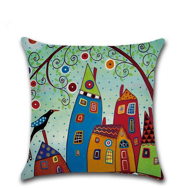 Poszewka na poduszkę dekoracyjną z lnu z wzorem kreskówki w kształcie wsi, 45x45cm, zestaw 2 szt - Wianko - 5