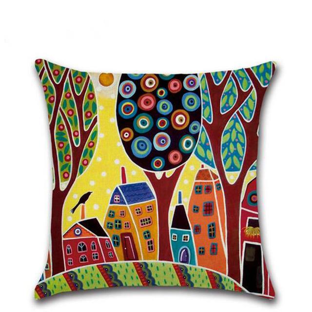 Poszewka na poduszkę dekoracyjną z lnu z wzorem kreskówki w kształcie wsi, 45x45cm, zestaw 2 szt - Wianko - 4