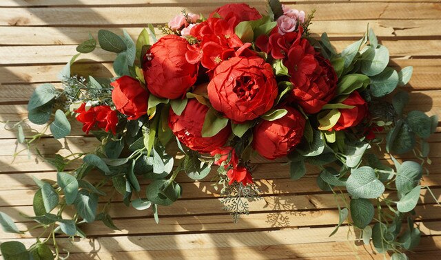 Sztuczny wianek drzwi z piwoniami i różami DIY ślub dom salon dekoracje boże narodzenie - Wianko - 26