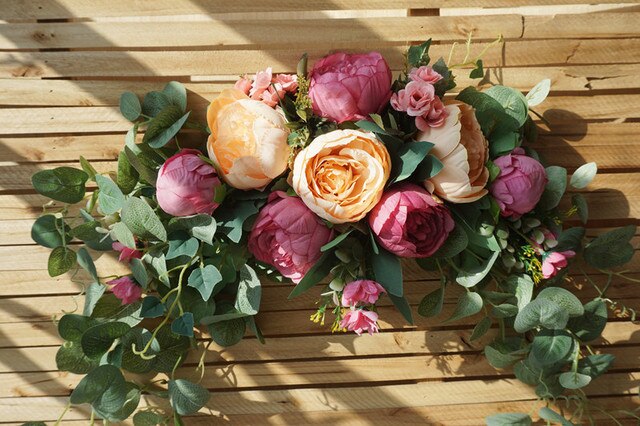 Sztuczny wianek drzwi z piwoniami i różami DIY ślub dom salon dekoracje boże narodzenie - Wianko - 3