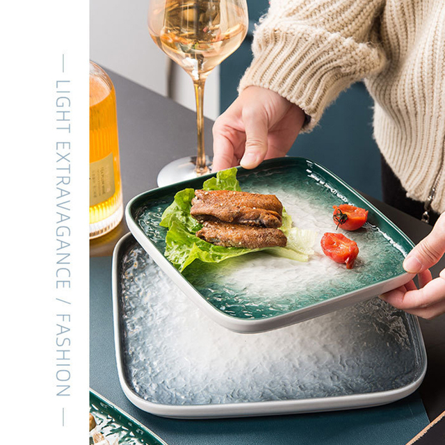 Zestaw obiadowy europejskiej płyty ceramicznej - talerze, taca na chleb, naczynie do deserów, talerze do steków, salatka i owoce w kamieniach - Wianko - 6