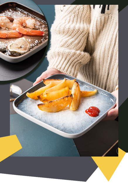 Zestaw obiadowy europejskiej płyty ceramicznej - talerze, taca na chleb, naczynie do deserów, talerze do steków, salatka i owoce w kamieniach - Wianko - 7