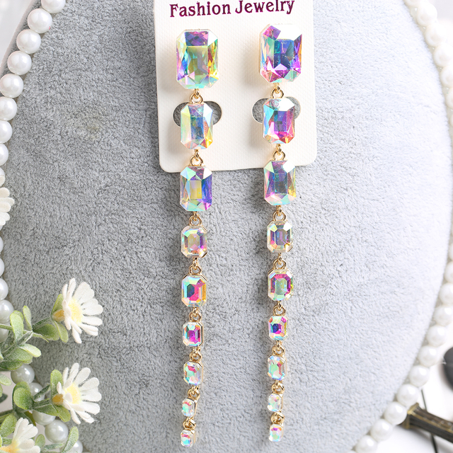 Nowe kolczyki Veyofun 2019 z długimi kryształami w eleganckim spadku - biżuteria dla kobiet - Wianko - 6