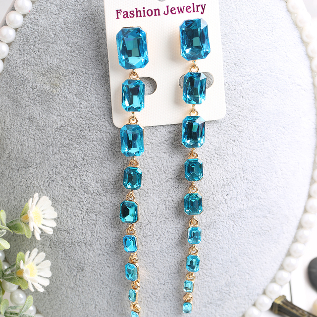 Nowe kolczyki Veyofun 2019 z długimi kryształami w eleganckim spadku - biżuteria dla kobiet - Wianko - 5
