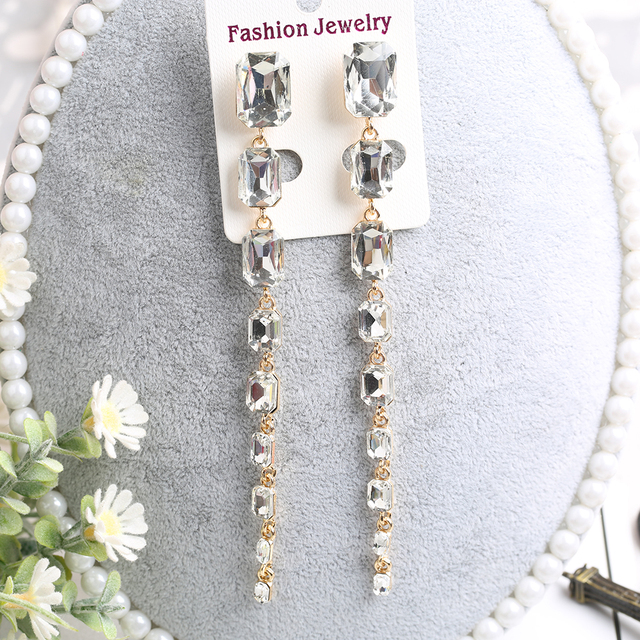 Nowe kolczyki Veyofun 2019 z długimi kryształami w eleganckim spadku - biżuteria dla kobiet - Wianko - 7