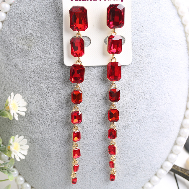 Nowe kolczyki Veyofun 2019 z długimi kryształami w eleganckim spadku - biżuteria dla kobiet - Wianko - 4