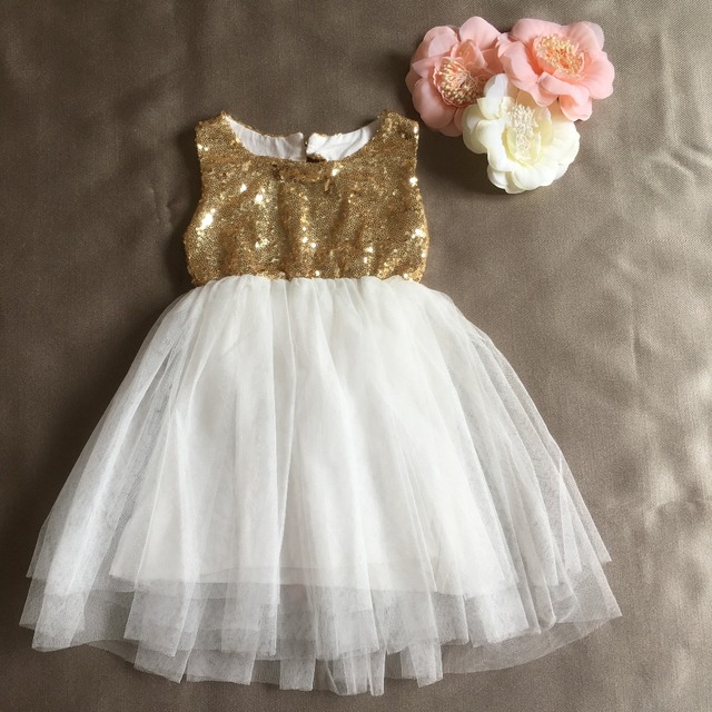 Sukienka dla dziewczynki z cekinami, złota, elegancka, bez rękawów - Wianko - 26