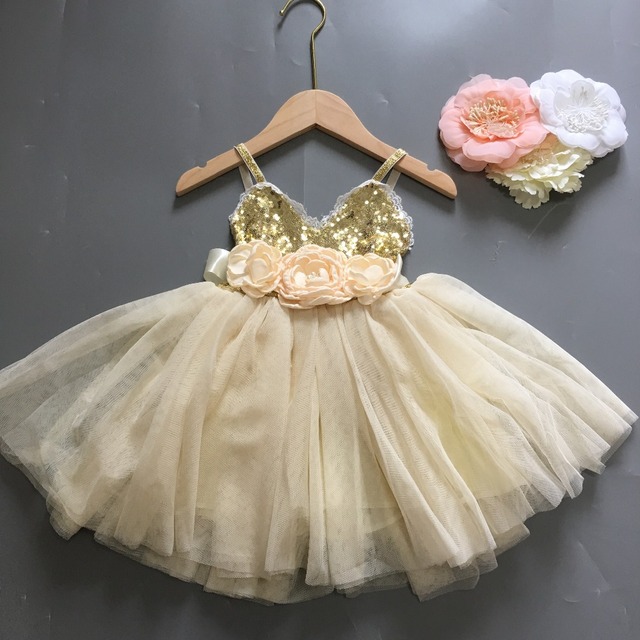 Sukienka dla dziewczynki z cekinami, złota, elegancka, bez rękawów - Wianko - 17