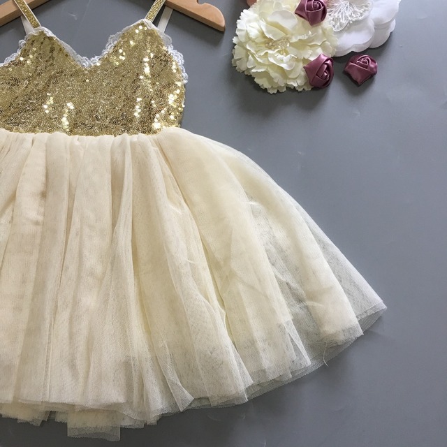 Sukienka dla dziewczynki z cekinami, złota, elegancka, bez rękawów - Wianko - 13
