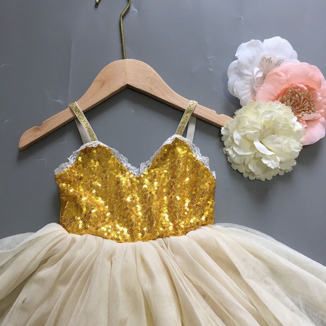 Sukienka dla dziewczynki z cekinami, złota, elegancka, bez rękawów - Wianko - 20