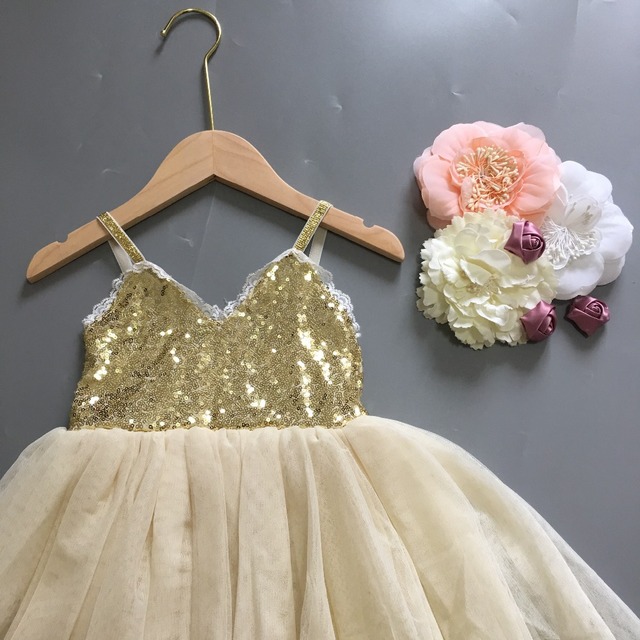 Sukienka dla dziewczynki z cekinami, złota, elegancka, bez rękawów - Wianko - 12
